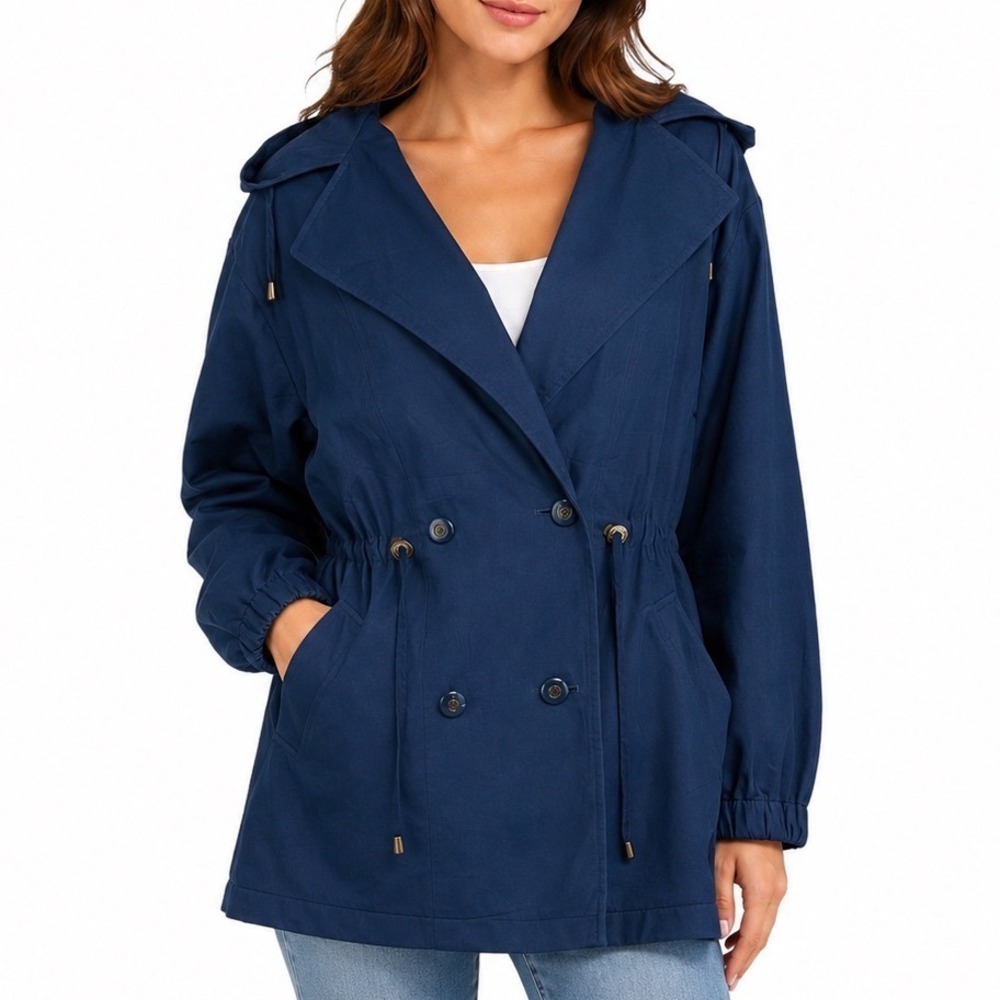 Vintage 90's Jacqueline Ferrar Coat Hooded Navy‎ Blue Small